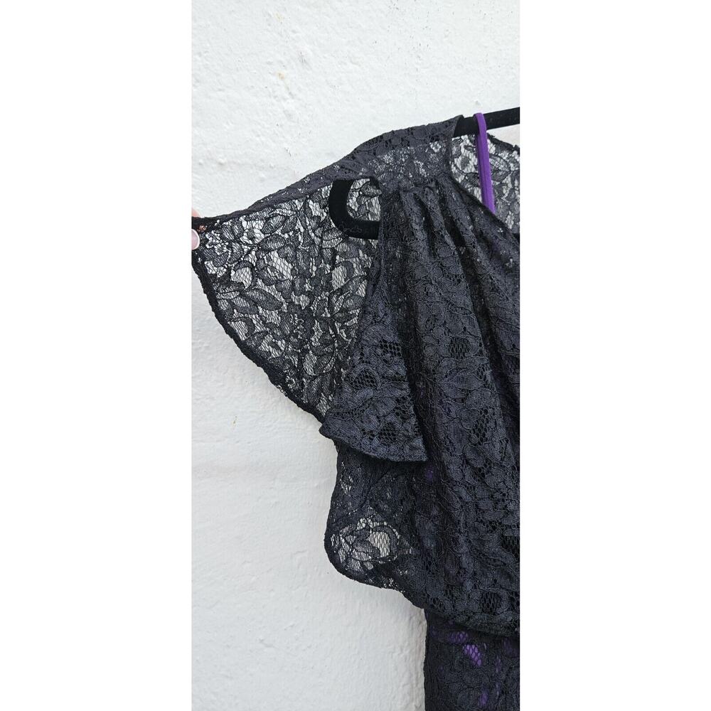 Mikael Aghal Dress Womens 2 Black Lace Ruched Mini Whimsigoth New Years Party - Picture 5 of 11